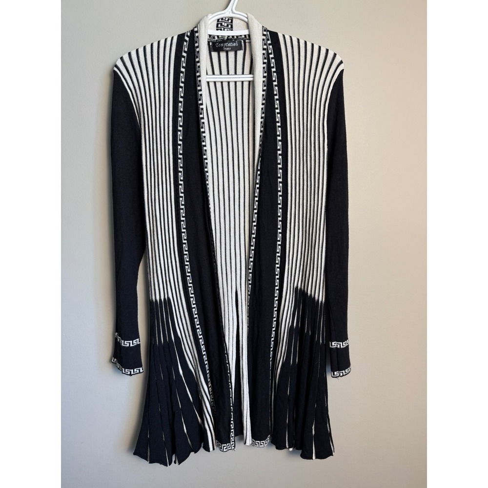 Temptation Womens Black White Striped Greek Key Cardigan OS Dark Academia Preppy